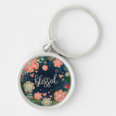 Gezegend  Leuk Blauw Roze Bloemen Inspirativiteit Sleutelhanger (Voorkant)