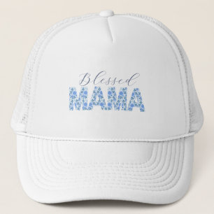 Gezegend Mama Shirt met Blauwe Bloemen Trucker Pet
