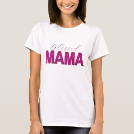 Gezegend Mama Shirt met Roze Bloemen Tekst – Custo