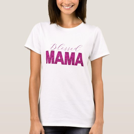 Gezegend Mama Shirt met Roze Bloemen Tekst – Custo (Voorkant)