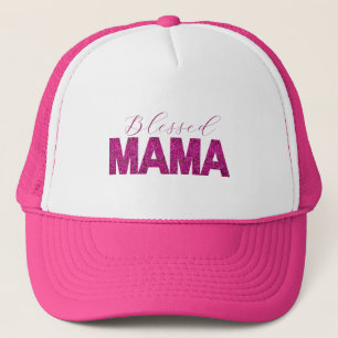Gezegend Mama Shirt met Roze Bloemen Tekst – Custo Trucker Pet