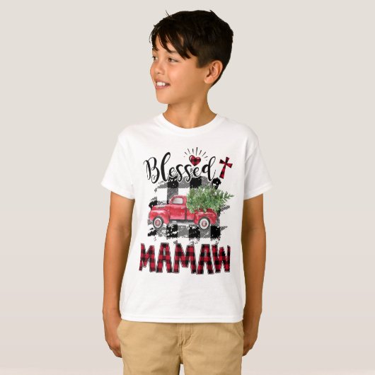 Gezegend Mamaw rood-geruite Kerstmis T-shirt (Voorkant volledig)