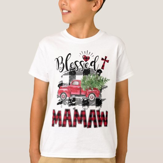Gezegend Mamaw rood-geruite Kerstmis T-shirt (Voorkant)
