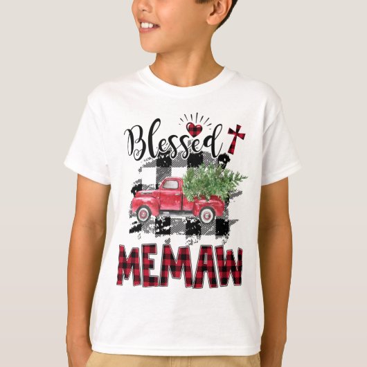 Gezegend Memaw rood-geruite Kerstmis T-shirt (Voorkant)