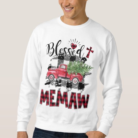 Gezegend Memaw rood-geruite Kerstmis Trui (Voorkant)