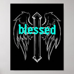 Gezegend met Cross & Angel Wings Poster