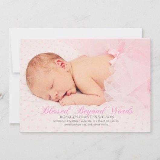 Gezegend met een meisje foto geboorte aankondiging (Voorkant)