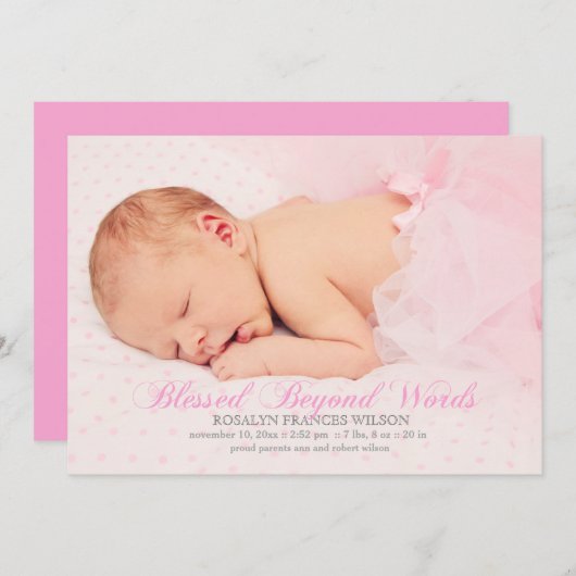 Gezegend met een meisje foto geboorte aankondiging (Voorkant / Achterkant)