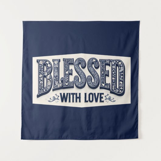 Gezegend met liefde (blauwe achtergrond) wandkleed (Voorkant)