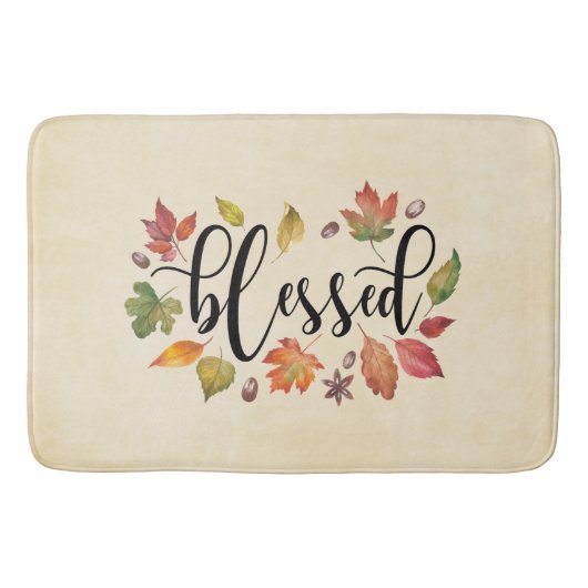 Gezegend met zwarte kalligrafie en herfstbladeren badmat (Voorkant)