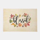 Gezegend met zwarte kalligrafie en herfstbladeren deurmat (Voorkant)