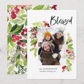 Gezegend modern rood groen gebladerte foto Kerstmi Feestdagenkaart (Voorkant / Achterkant)