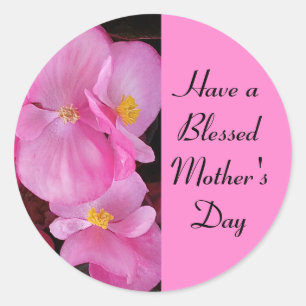 Gezegend Moederdag Roze Bloemen Foto eenvoudig Ronde Sticker