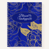 Gezegend & niet te stoppen Quote Blauw Bloemen Notitieboek (Voorkant)