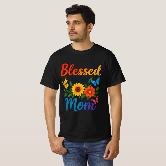 Gezegend om moeder te zijn Kleurrijke Bloemenvlind T-shirt (Voorkant volledig)