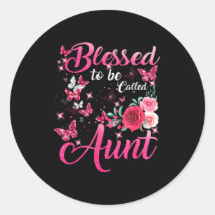 Gezegend om tante genoemd te worden, mooie bloemig ronde sticker