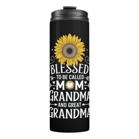 Gezegend om te worden genoemd oma grote zonnebloem thermosbeker (Voorkant)