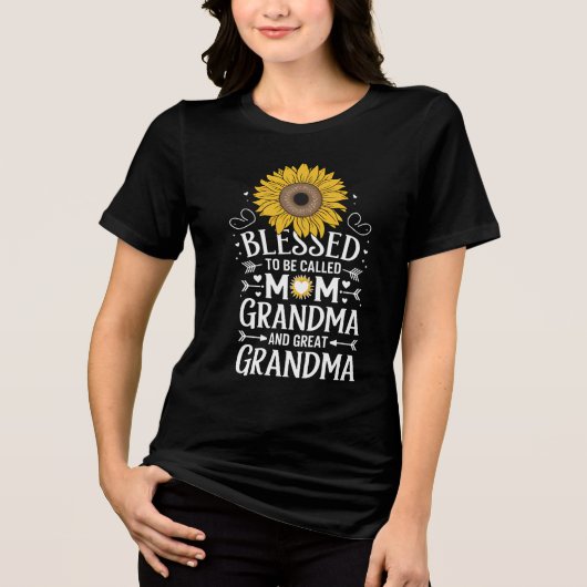 Gezegend om te worden genoemd oma grote zonnebloem Tri-Blend shirt (Voorkant)