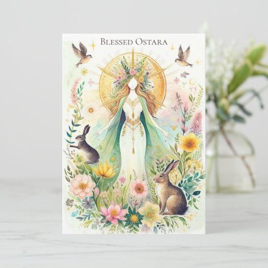 Gezegend Ostara Pagan Wiccan Flat Holiday Kaart (Staand voorkant)
