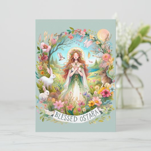 Gezegend Ostara Witchy Pagan Sage Flat Holiday Kaa Feestdagenkaart (Staand voorkant)