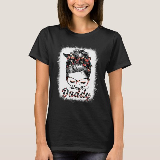 Gezegend Papa Messy Bun Vrouwen Gelukkige Pasen Mo T-shirt (Voorkant)