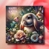 Gezegend Pasen Bloemen Lop Eared Bunny Feestdagenkaart