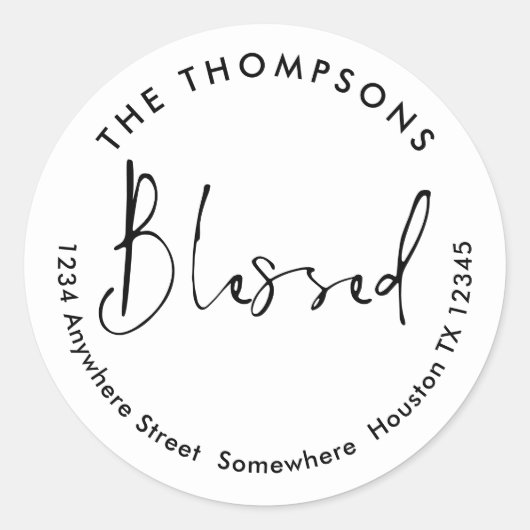 Gezegend retour naam adres Kerstmis zwart wit Ronde Sticker (Voorkant)