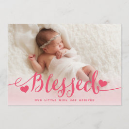 Gezegend | Roze babymeisje Foto geboorteaankondigi Aankondiging