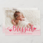 Gezegend | Roze babymeisje Foto geboorteaankondigi Aankondiging (Voorkant / Achterkant)