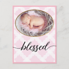 Gezegend Roze Script Pasgeboren Baby Meisje Foto Briefkaart