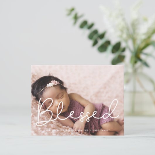 Gezegend Schattige script fotovakantie Briefkaart (Staand voorkant)