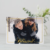 Gezegend Script 5 x 7 Foto Folie Vakantie Kaart (Staand Voorkant)