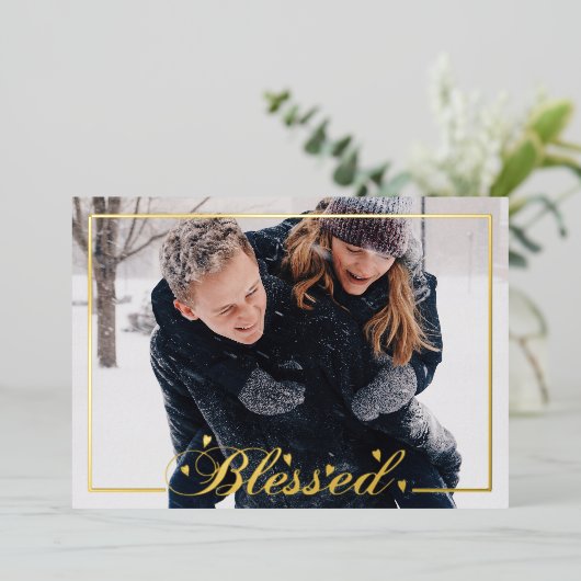 Gezegend Script 5 x 7 Foto Folie Vakantie Kaart (Staand Voorkant)