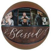 Gezegend Script Lederen Vaderdag Fotocollage Basketbal (Voorkant)