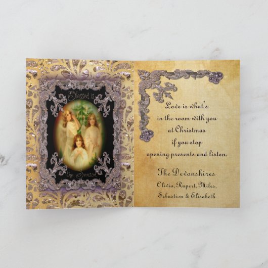 Gezegend seizoen Victoriaans Feestdagen Kaart (Binnen)