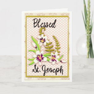 Gezegend St. Joseph Wenskaart met lelies Feestdagen Kaart