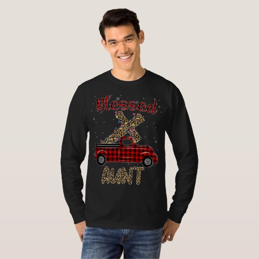 Gezegend Tante Kerstmis Rode Vrachtwagen Plaid Kle T-shirt (Voorkant volledig)