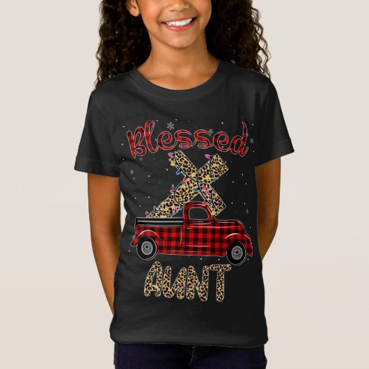 Gezegend Tante Kerstmis Rode Vrachtwagen Plaid Kle T-shirt (Voorkant)