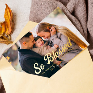 Gezegend - Thanksgiving Familie Foto Holiday Car Folie Feestdagenkaart