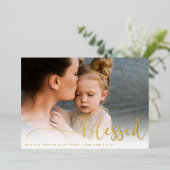 Gezegend, volledig landschapsfoto goud folie feestdagenkaart (Staand Voorkant)