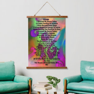 Gezegend w / gedicht Hout Topped wandtapijt Hangend Wandkleed