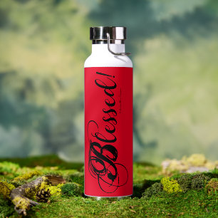 Gezegend! Waterfles (rood/wit)