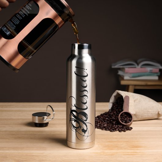 Gezegend! Waterfles (zilver) (Koffie)