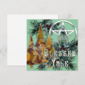 Gezegend Yule Zilveren Pentakel Holly en Pine Feestdagenkaart (Voorkant / Achterkant)