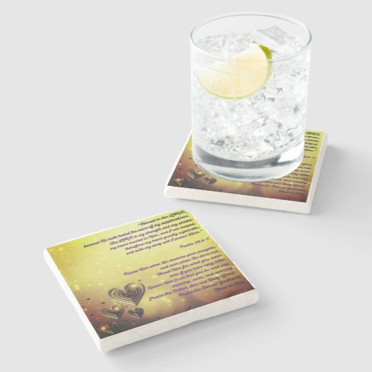 Gezegend zij de Heer Psalm 28:6-7 Stenen Onderzetter (Zijkant)