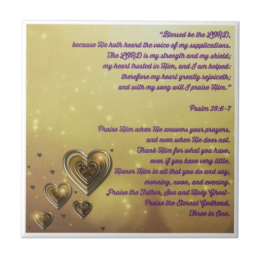 Gezegend zij de Heer Psalm 28:6-7 Tegeltje (Voorkant)