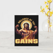Gezegend zij Uw wint Grappige Gym Jesus Bodybuildi Kaart (Gele Bloem)