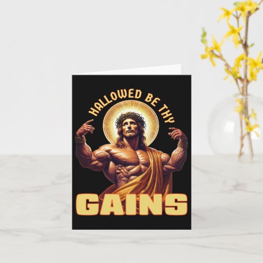 Gezegend zij Uw wint Grappige Gym Jesus Bodybuildi Kaart (Gele Bloem)
