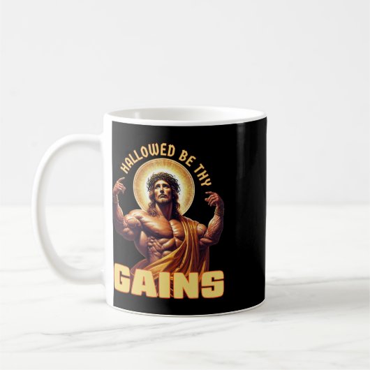 Gezegend zij Uw wint Grappige Gym Jesus Bodybuildi Koffiemok (Links)
