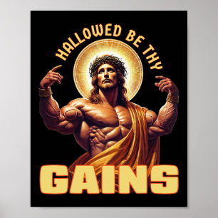 Gezegend zij Uw wint Grappige Gym Jesus Bodybuildi Poster